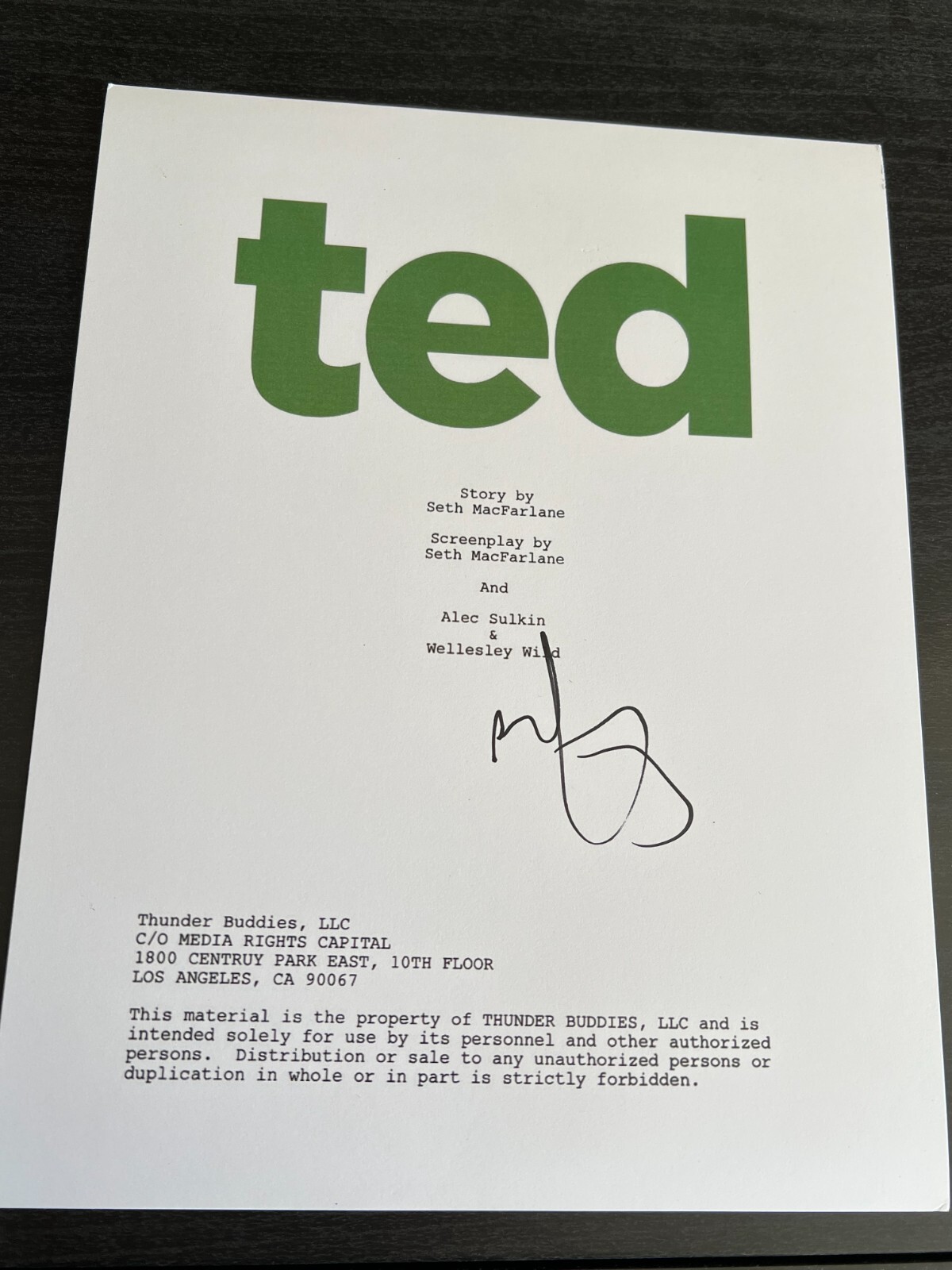 MARK WAHLBERG SIGNED AUTOGRAPH TED MOVIE SCRIPT IN PERSON RARE BAS COA AUTO E