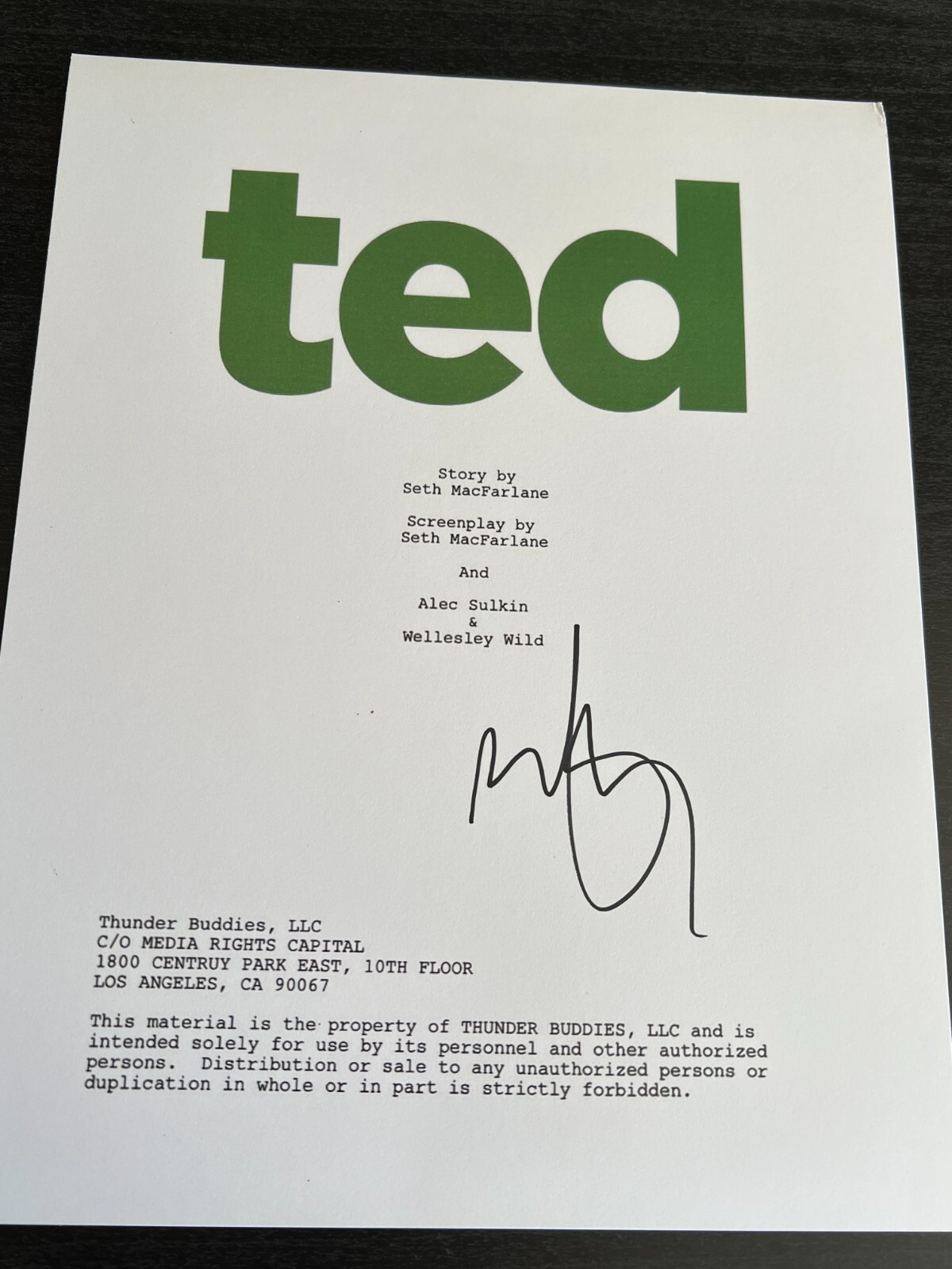 MARK WAHLBERG SIGNED AUTOGRAPH TED MOVIE SCRIPT IN PERSON RARE BAS COA AUTO F