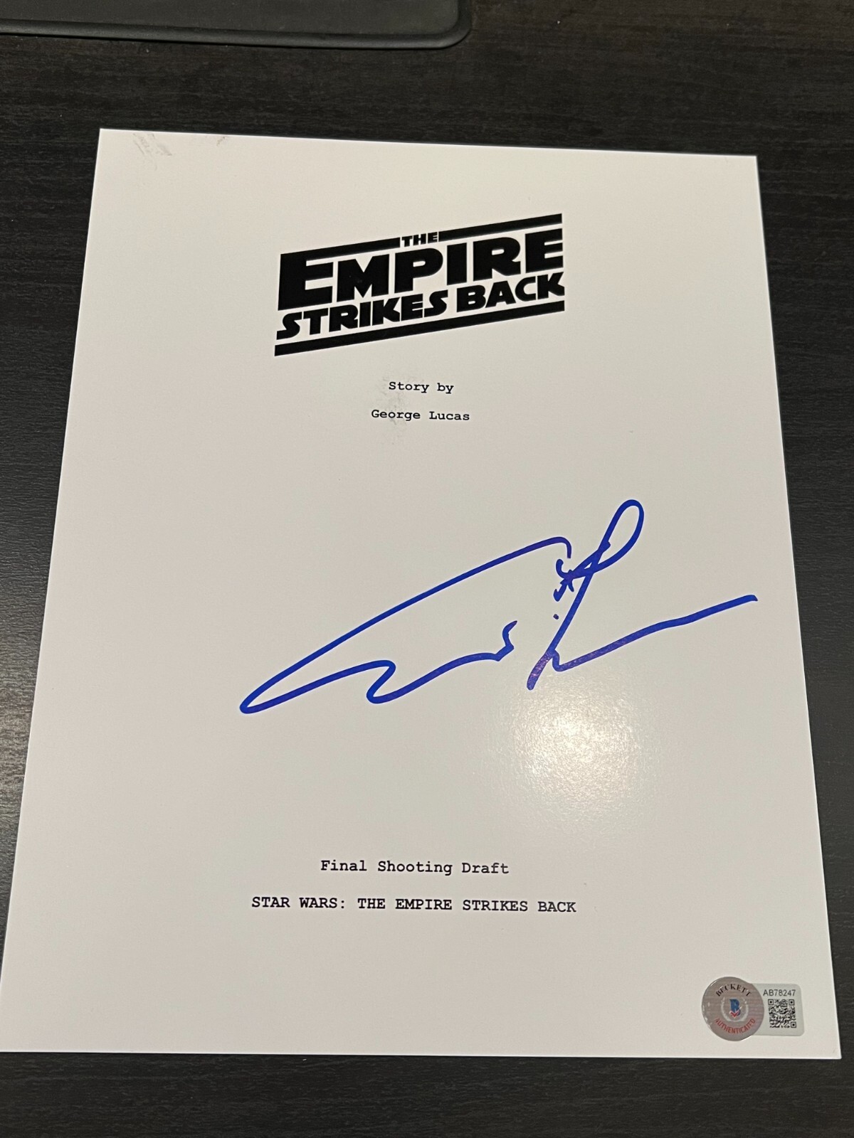 GEORGE LUCAS SIGNED MOVIE SCRIPT STAR WARS EMPIRE STRIKES BACK BECKETT BAS COA D