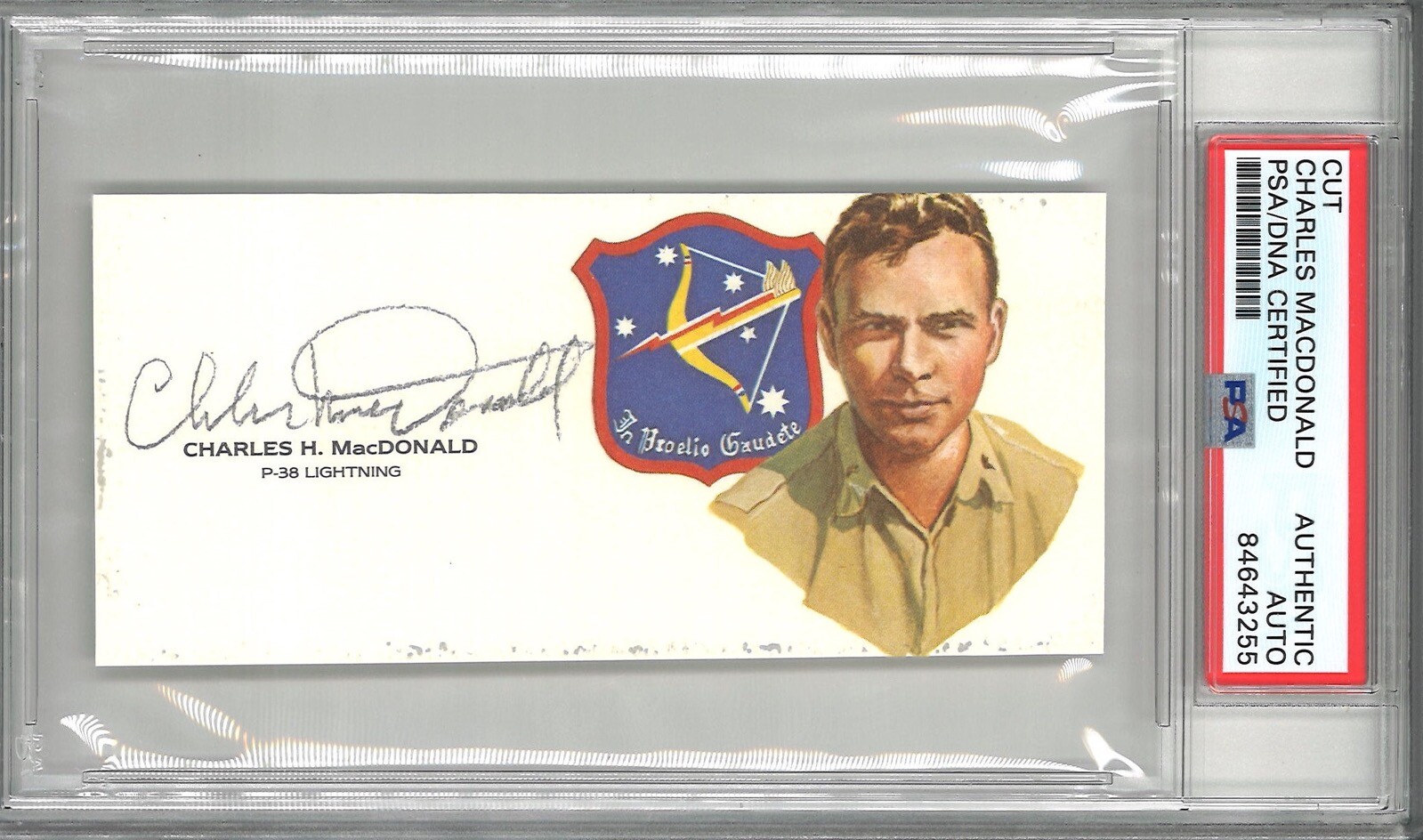 CHARLES MACDONALD SIGNED CUT SIGNATURE PSA DNA SLABBED 84643255 (D) WWII P-38 AC