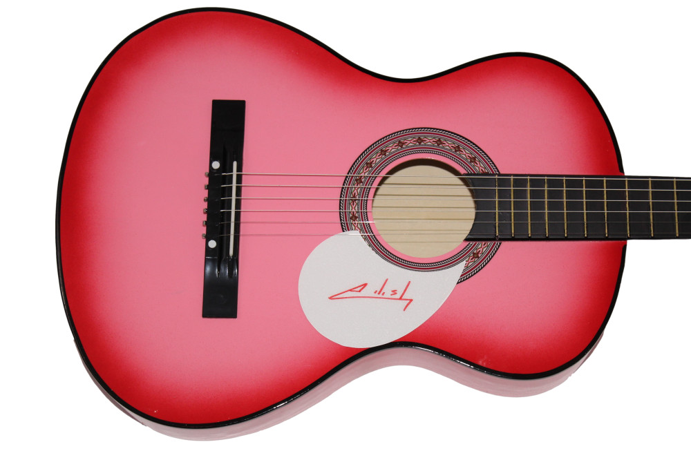 BILLIE EILISH SIGNED AUTOGRAPH FULL SIZE PINK ACOUSTIC GUITAR - BAD GUY JSA COA