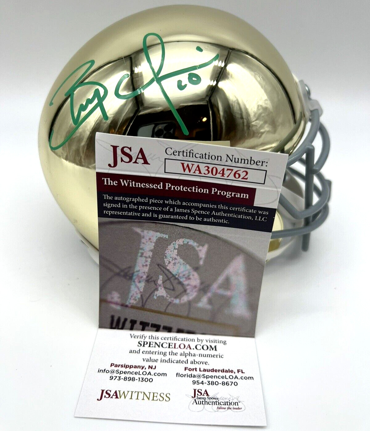 Brady Quinn Signed Notre Dame Fighting Irish Mini Football Helmet w/JSA COA #7