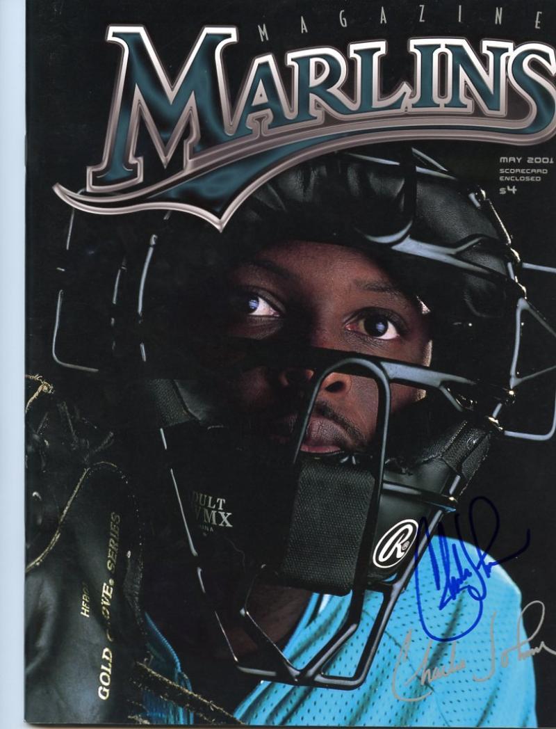 CHARLES JOHNSON MAY 2001 SIGNED AUTOGRAPHED MARLINS MAGAZINE W/COA