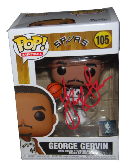 GEORGE GERVIN SIGNED (SAN ANTONIO SPURS) FUNKO POP #105 BECKETT BAS BG89045 COLLECTIBLE MEMORABILIA