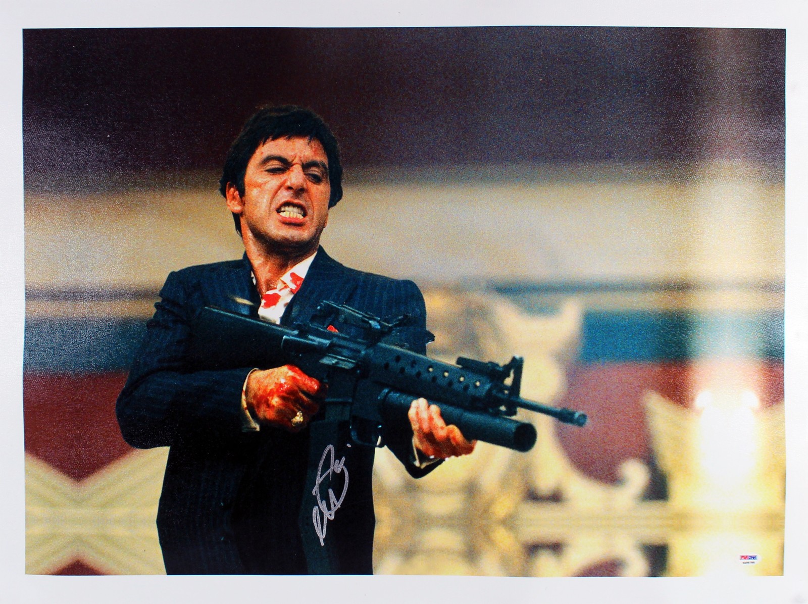AL PACINO SCARFACE AUTHENTIC SIGNED 20×28 CANVAS PSA/DNA ITP #4A98788 COLLECTIBLE MEMORABILIA