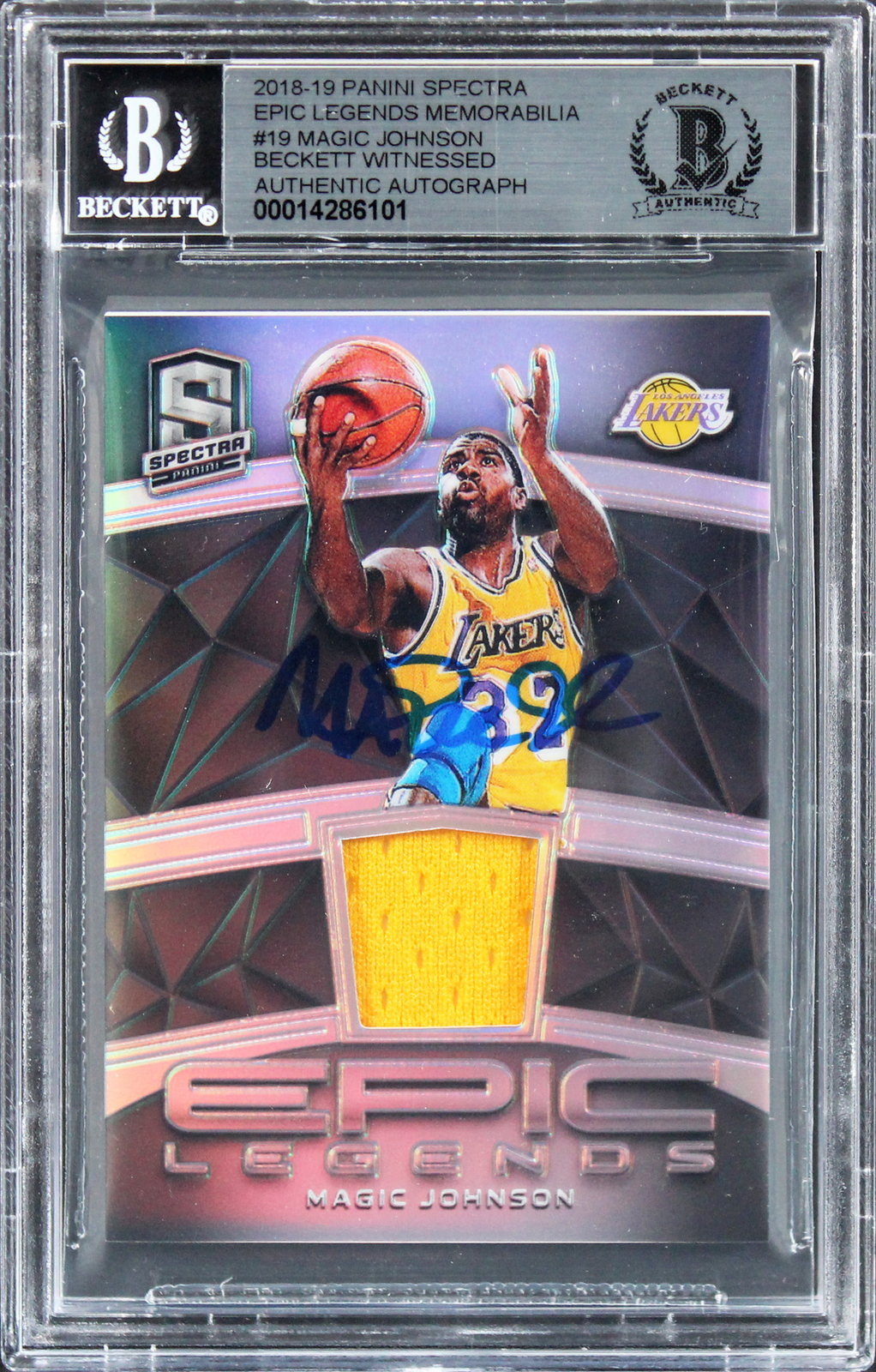 MAGIC JOHNSON SIGNED 2018 PANINI SPECTRA EPIC LEGENDS #19 CARD AUTO 10! BAS SLAB COLLECTIBLE MEMORABILIA