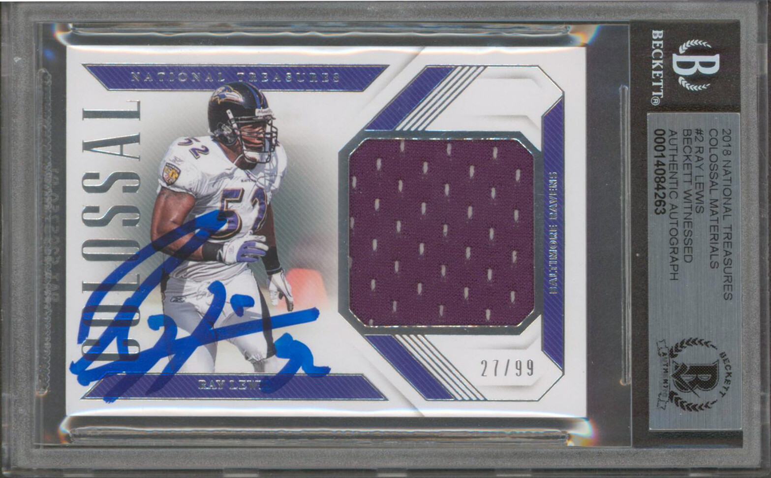 RAY LEWIS SIGNED 2018 NATIONAL TREASURES CM #2 27/99 CARD AUTO 10! BAS SLABBED COLLECTIBLE MEMORABILIA