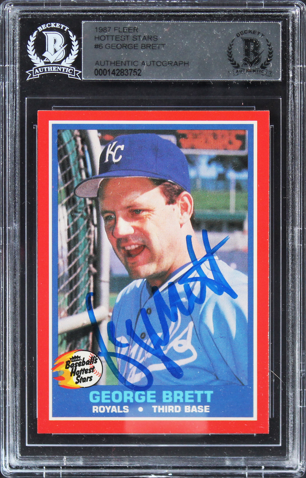 ROYALS GEORGE BRETT AUTHENTIC SIGNED 1987 FLEER HOTTEST STARS #6 CARD BAS SLAB COLLECTIBLE MEMORABILIA
