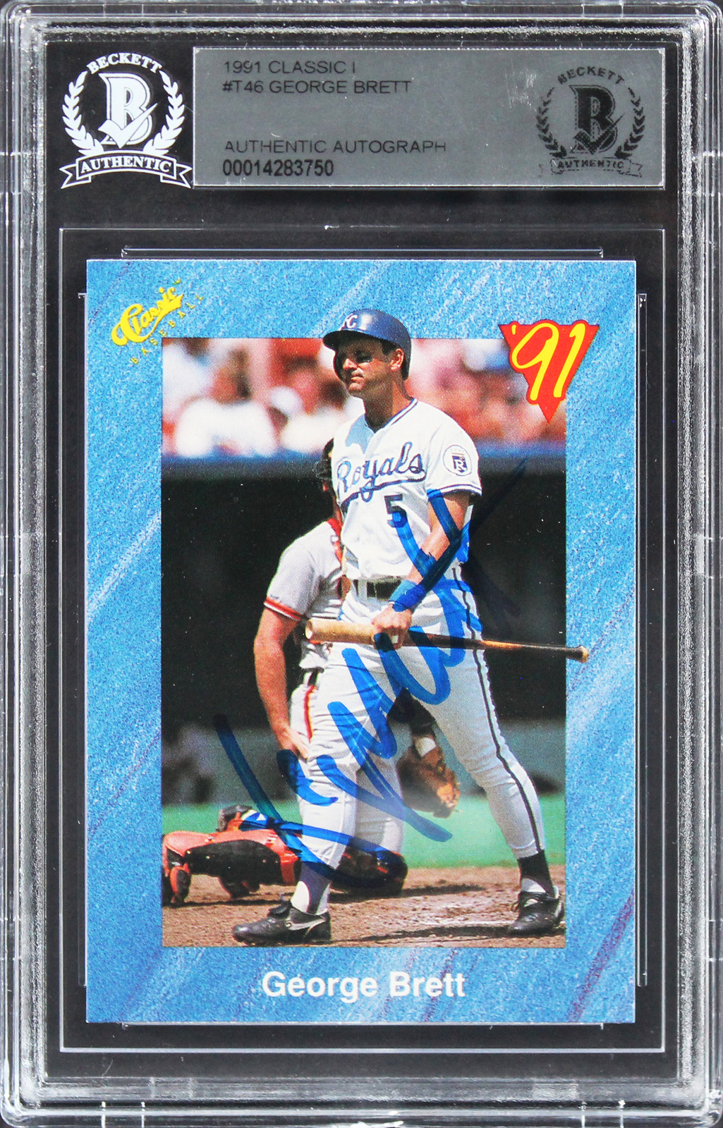 ROYALS GEORGE BRETT AUTHENTIC SIGNED 1991 CLASSIC 1 #T46 CARD BAS SLABBED COLLECTIBLE MEMORABILIA