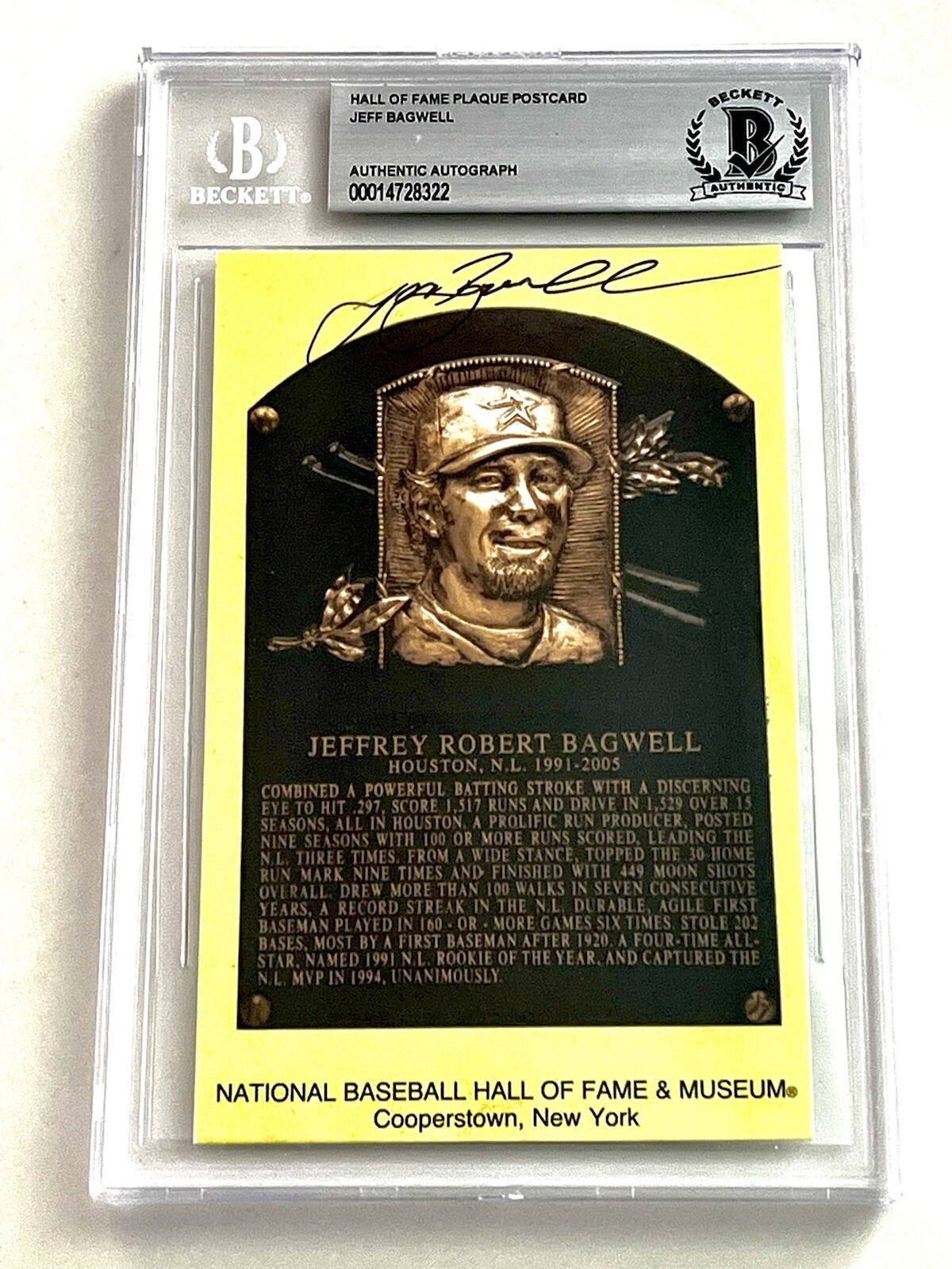 Jeff Bagwell Signed Hall Of Fame Plaque Houston Astros Beckett Slabbed BAS #1