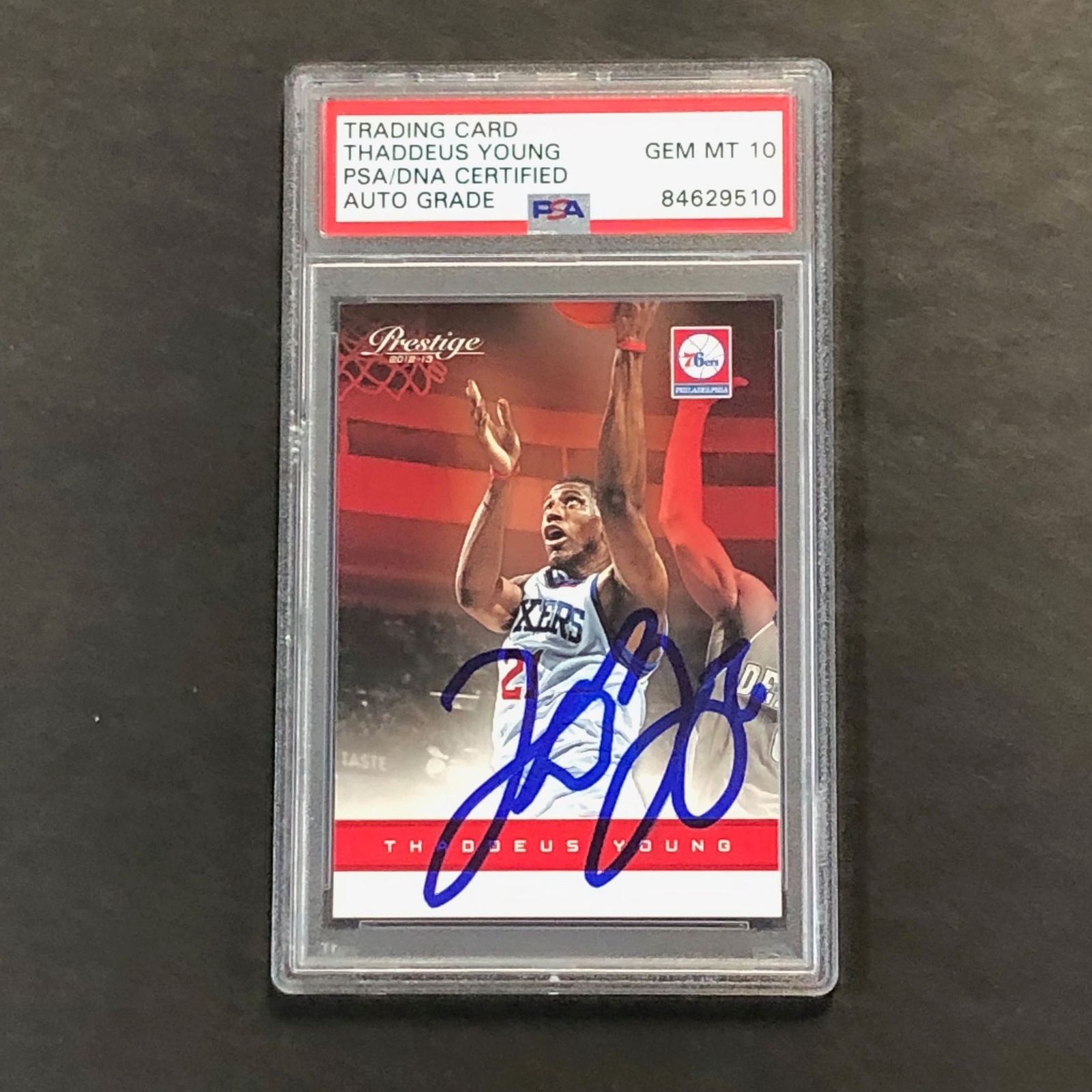 2012-13 Panini Prestige #148 Thaddeus Young Signed Card AUTO 10 PSA Slabbed 76er