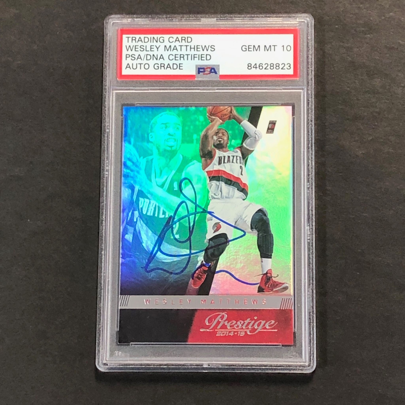 2014-15 Panini Prestige #143 Wesley Matthews Signed Card AUTO GRADE 10 PSA Slabb