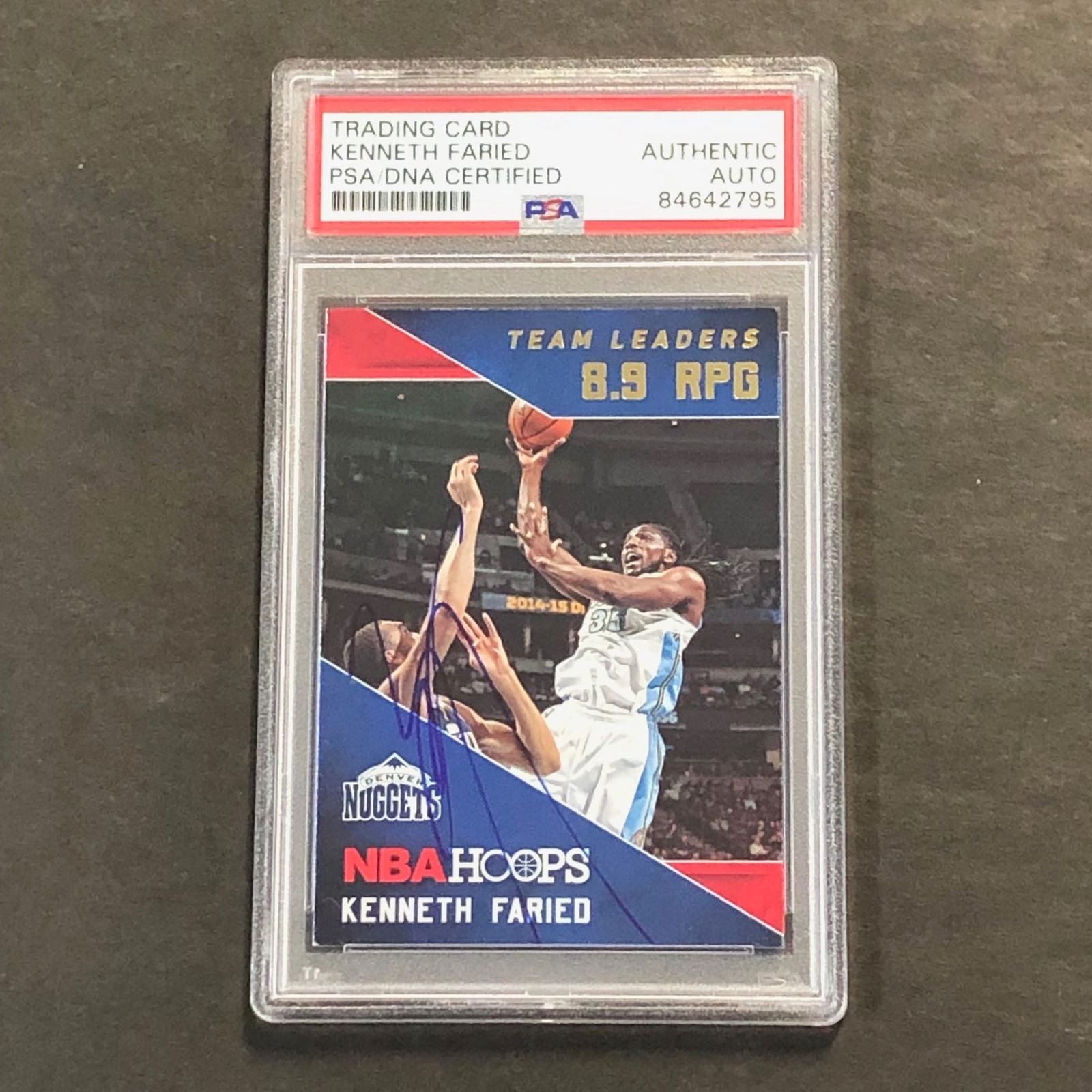 2015-16 NBA HOOPS Team Leaders #29 Kenneth Faried Signed AUTO PSA Slabbed Nugget