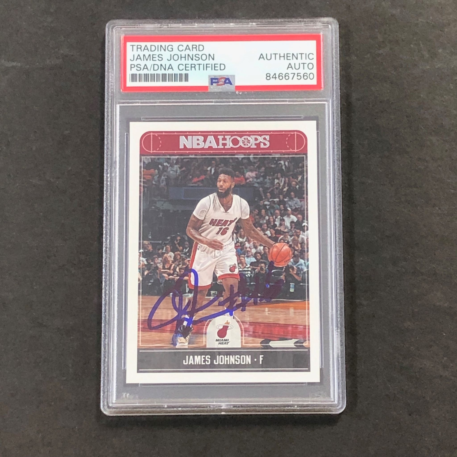 2017-18 NBA Hoops #69 James Johnson Signed Card AUTO PSA/DNA Slabbed Heat