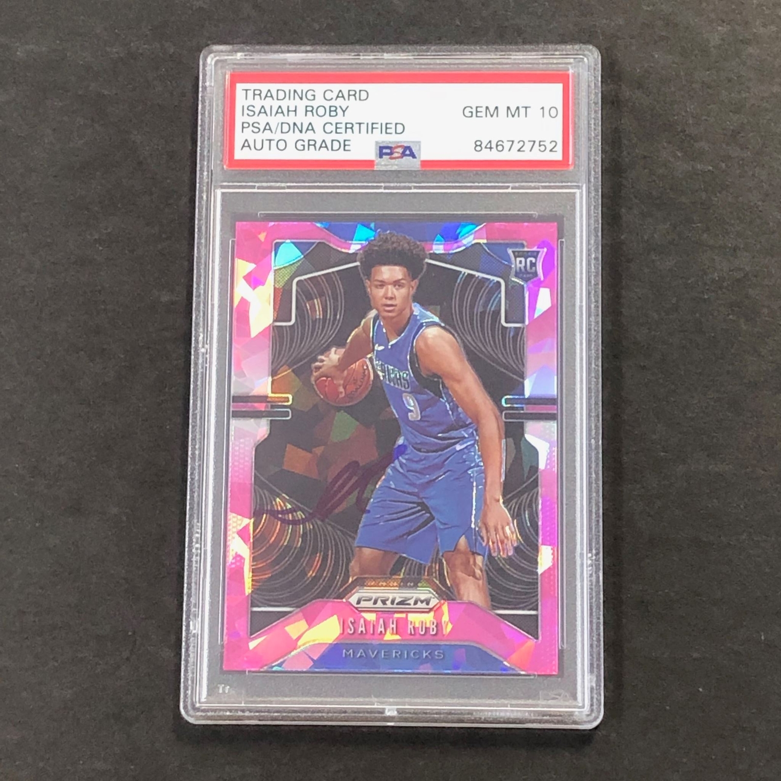 2019-20 Panini Prizm #283 Pink Cracked Ice Isaiah Roby Signed Card AUTO GRADE 10