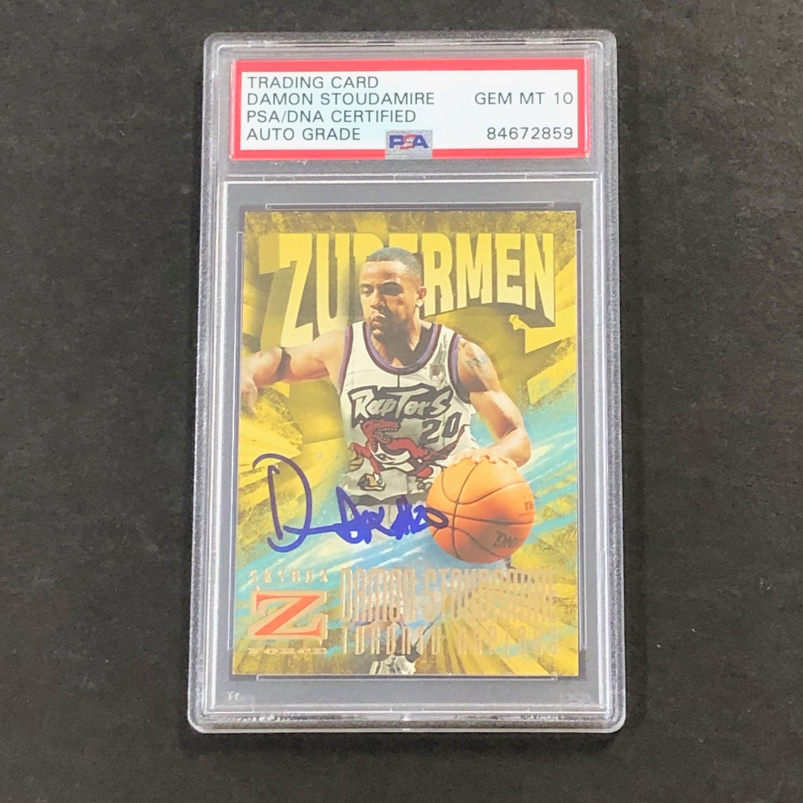 1997-98 Skybox #197 DAMON STOUDAMIRE Signed Card AUTO GRADE 10 PSA Slabbed Rapto