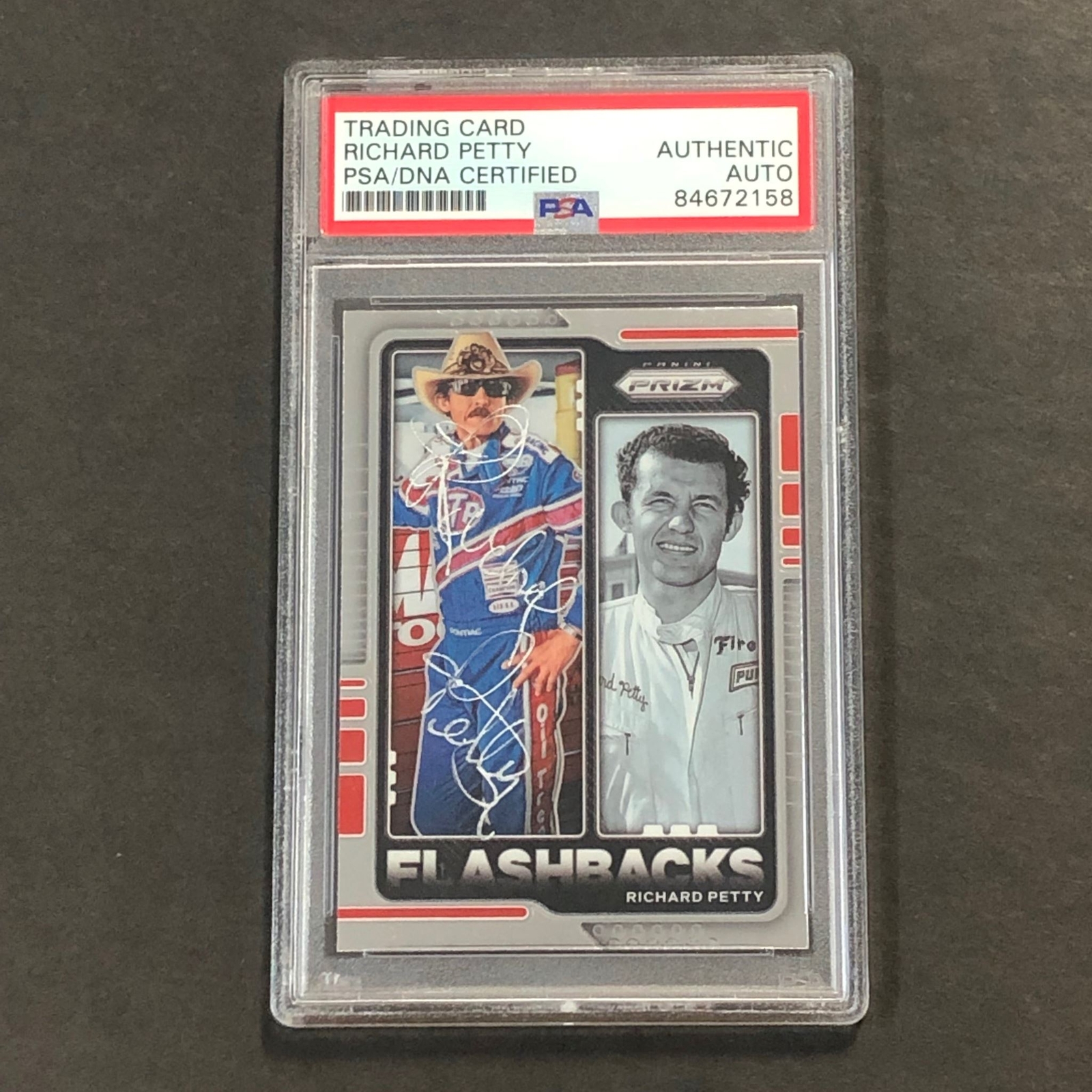 2021 Panini Prizm Racing Flashbacks #77 Richard Petty Signed Card AUTO PSA Slab