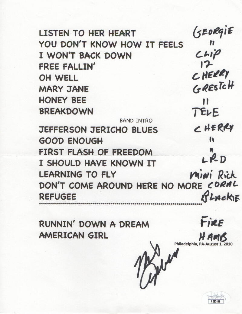 MIKE CAMPBELL SIGNED AUTOGRAPH AUG 1 2010 TOM PETTY HEARTBREAKERS SETLIST W/ JSA