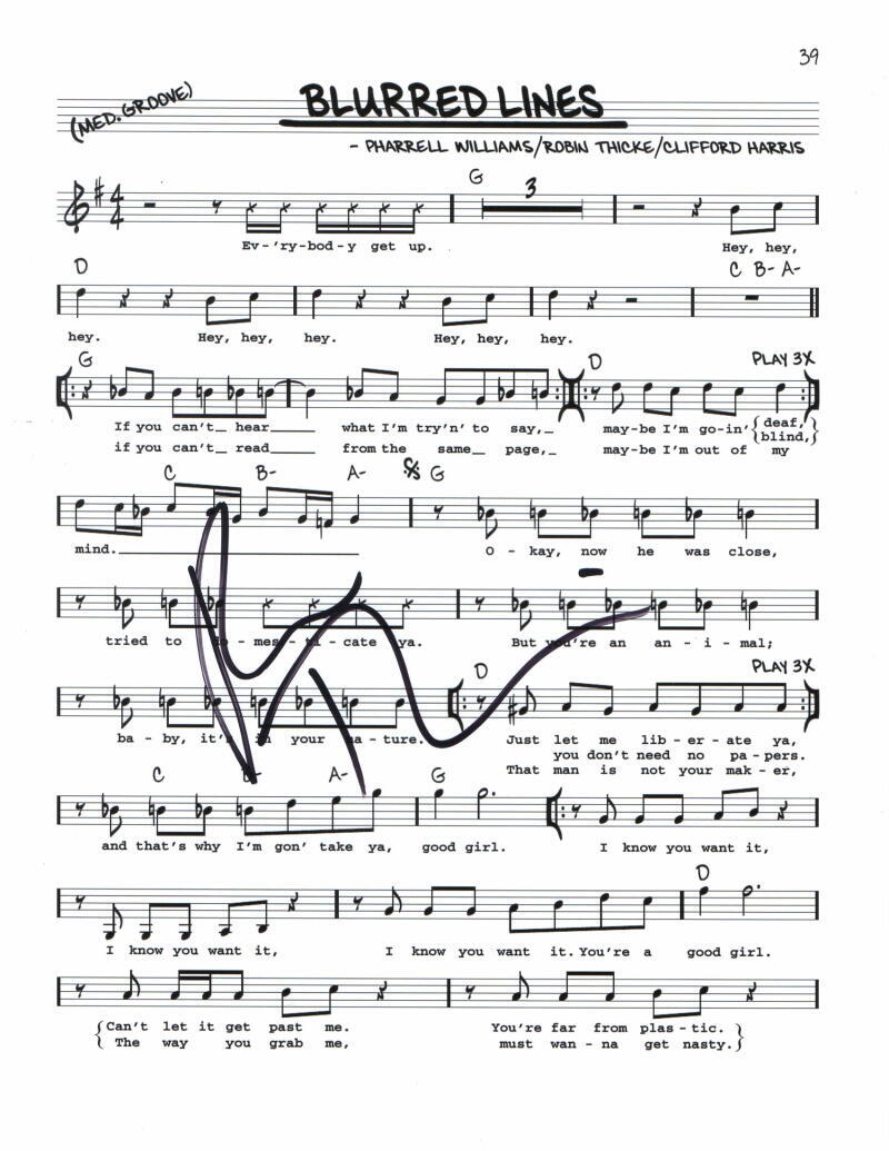 ROBIN THICKE SIGNED AUTOGRAPH BLURRED LINES SHEET MUSIC - THE EVOLUTION OF RARE!