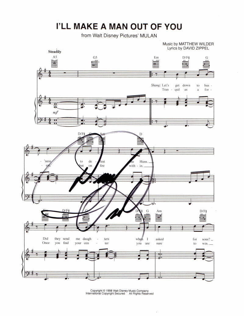 DONNY OSMOND SIGNED AUTOGRAPH MULAN I'LL MAKE A MAN OUT OF YOU SHEET MUSIC RARE!