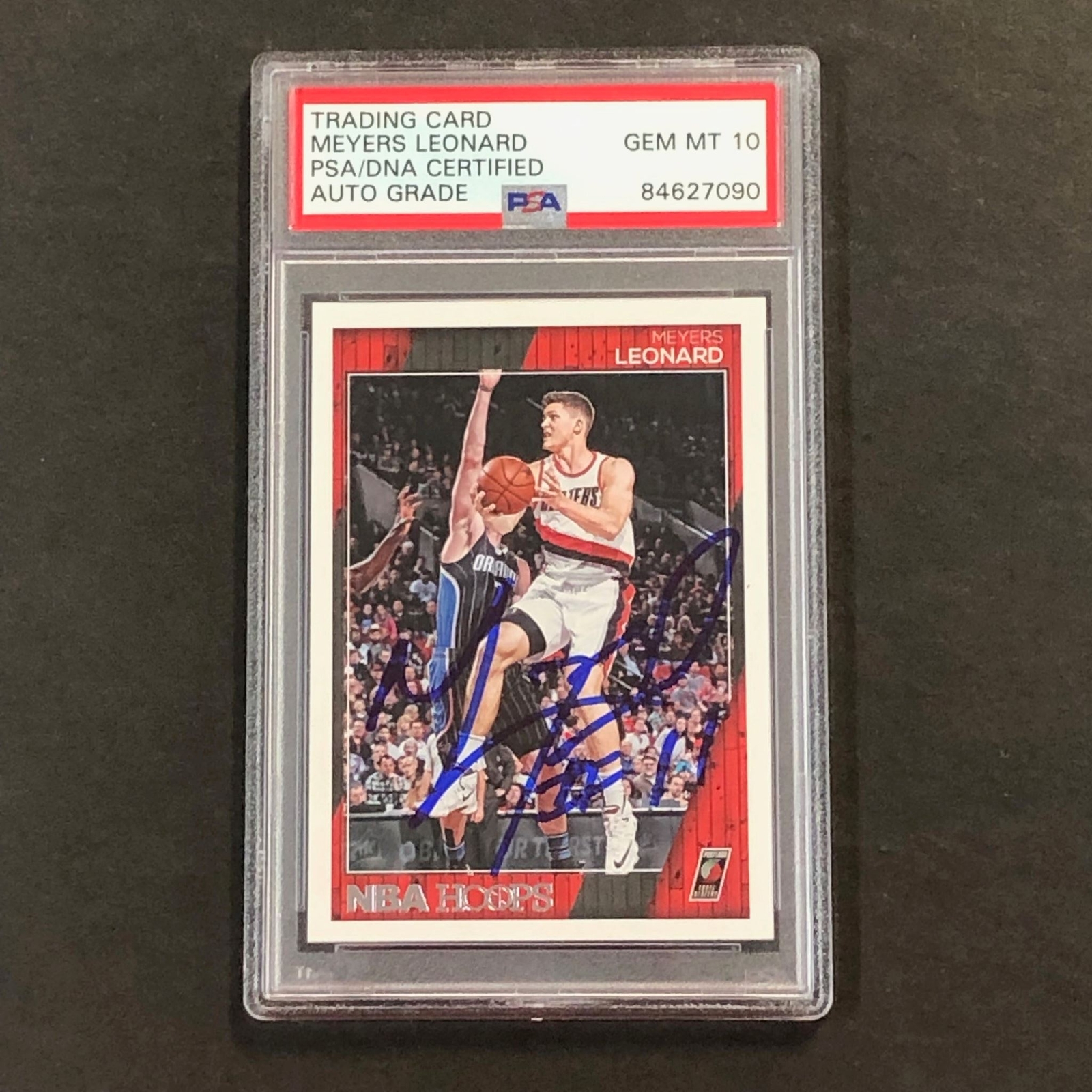 2016-17 NBA Hoops #249 Meyers Leonard Signed Card AUTO 10 PSA Slabbed Portland T