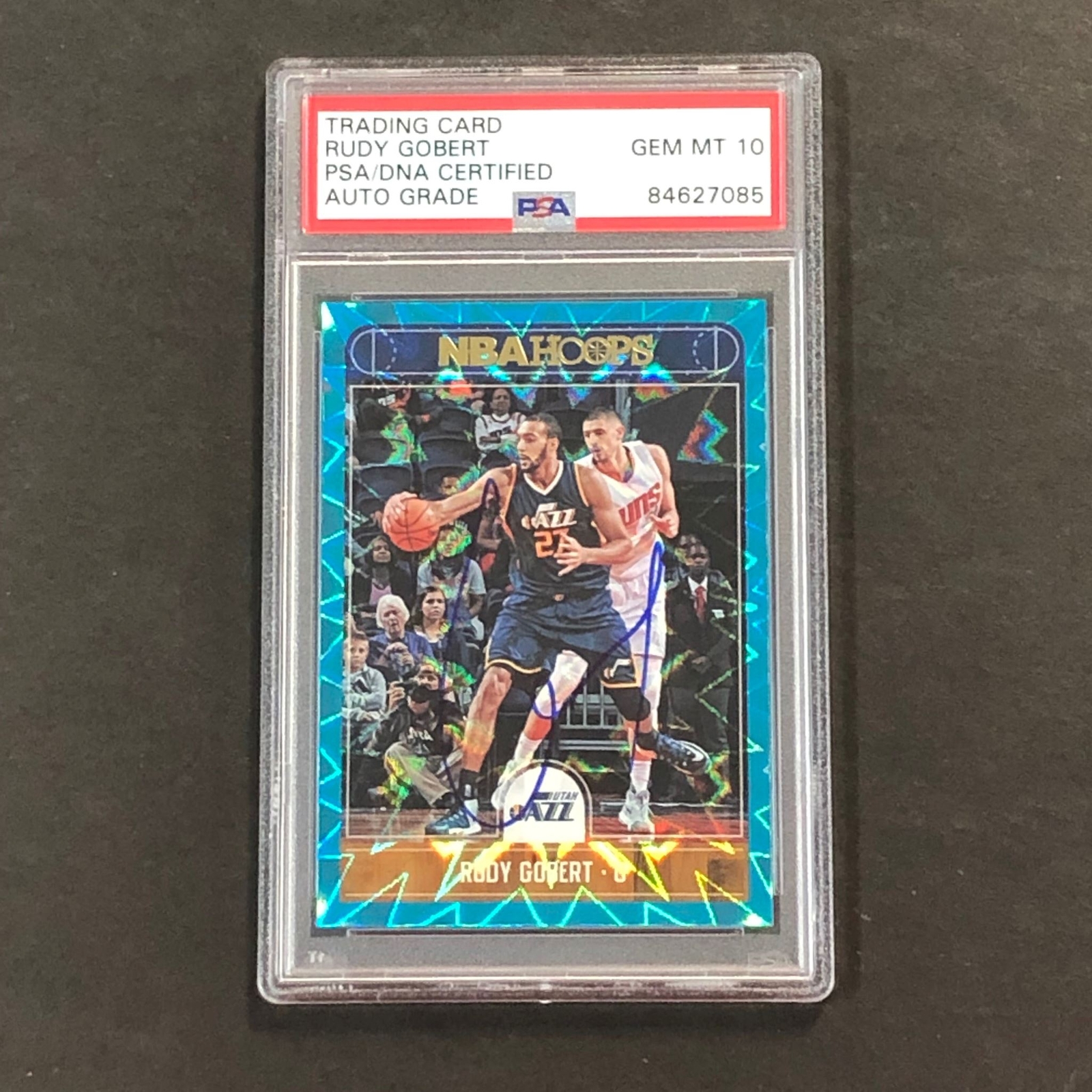 2017-18 NBA Hoops Blue #82 Rudy Gobert Signed Card AUTO 10 PSA Slabbed Jazz