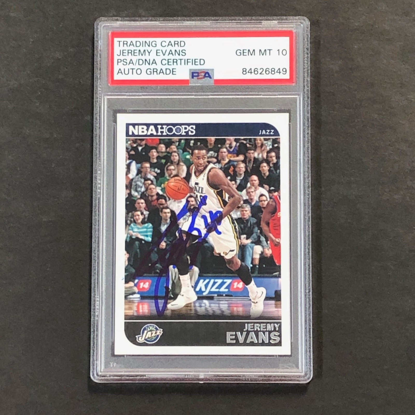 2014-15 NBA HOOPS #100 Jeremy Evans Signed Card AUTO GRADE 10 PSA Slabbed Jazz
