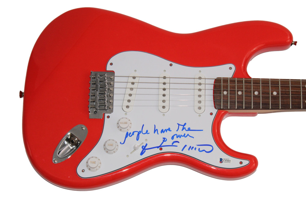 PATTI SMITH SIGNED AUTOGRAPH FENDER ELECTRIC GUITAR W/ PEOPLE HAVE THE POWER BAS