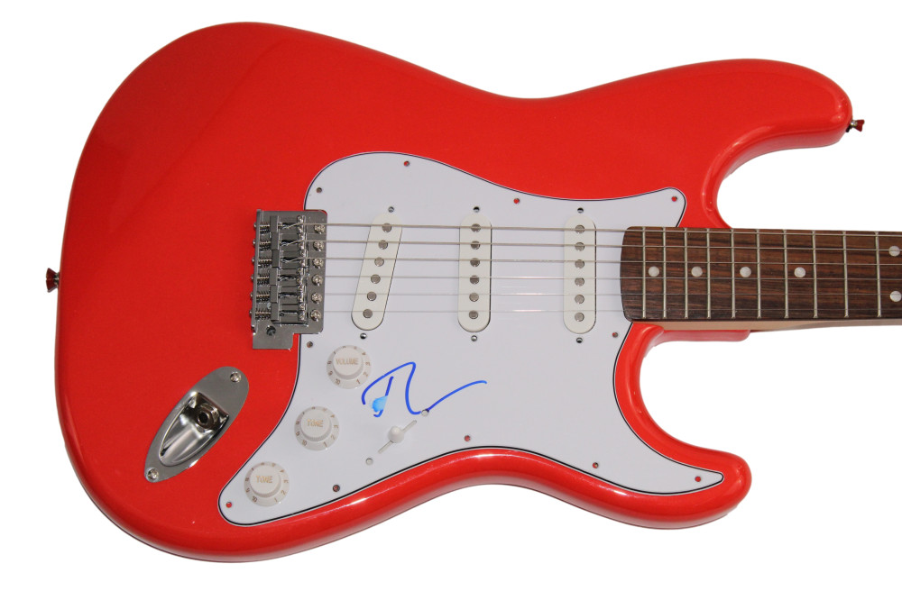 TOBEY MAGUIRE SIGNED AUTOGRAPH RED FENDER ELECTRIC GUITAR - SPIDER-MAN JSA COA