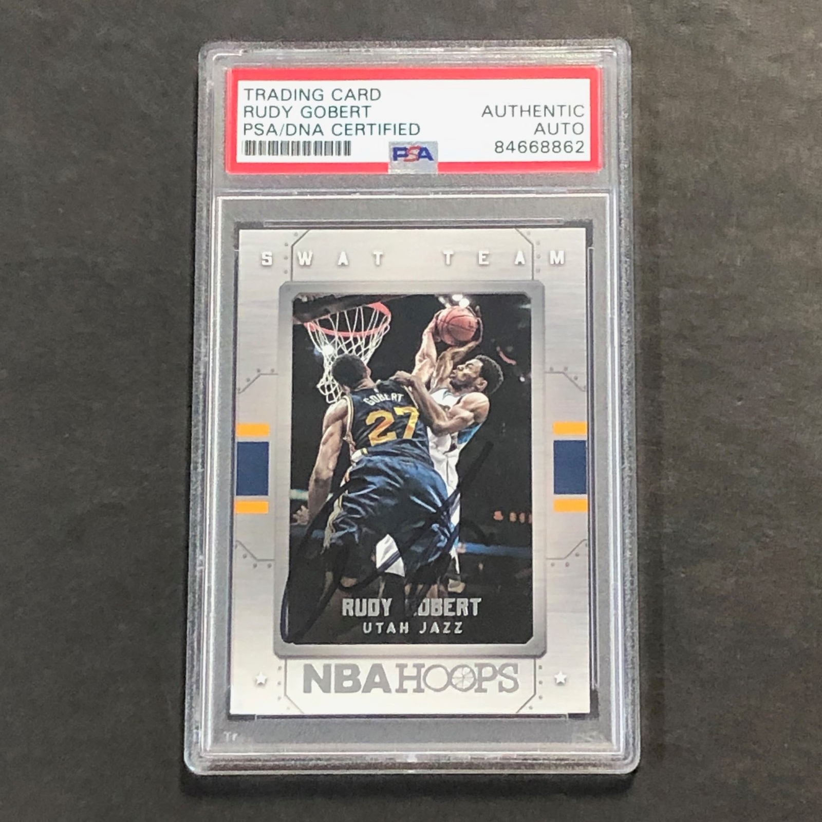 2015-16 NBA Hoops Swat Team #2 Rudy Gobert Signed Card AUTO PSA Slabbed Jazz