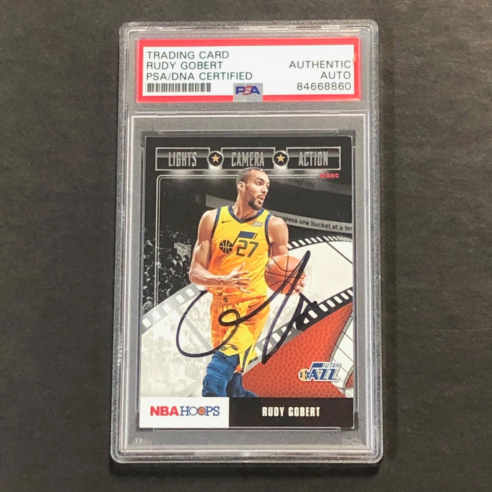 2019-20 Panini NBA Hoops Lights Camera Action #21 Rudy Gobert Signed Card AUTO P
