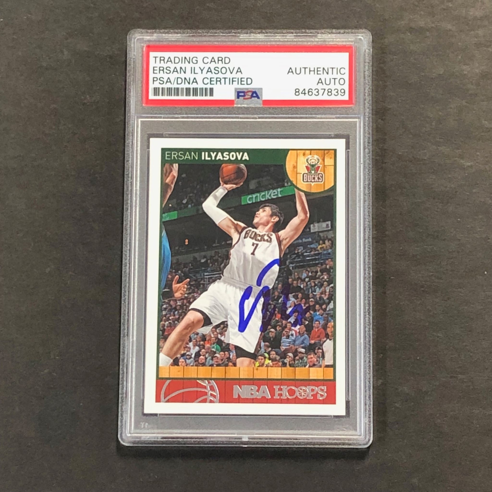 2013-14 NBA Hoops #102 Ersan Ilyasova Signed Card AUTO PSA Slabbed Bucks