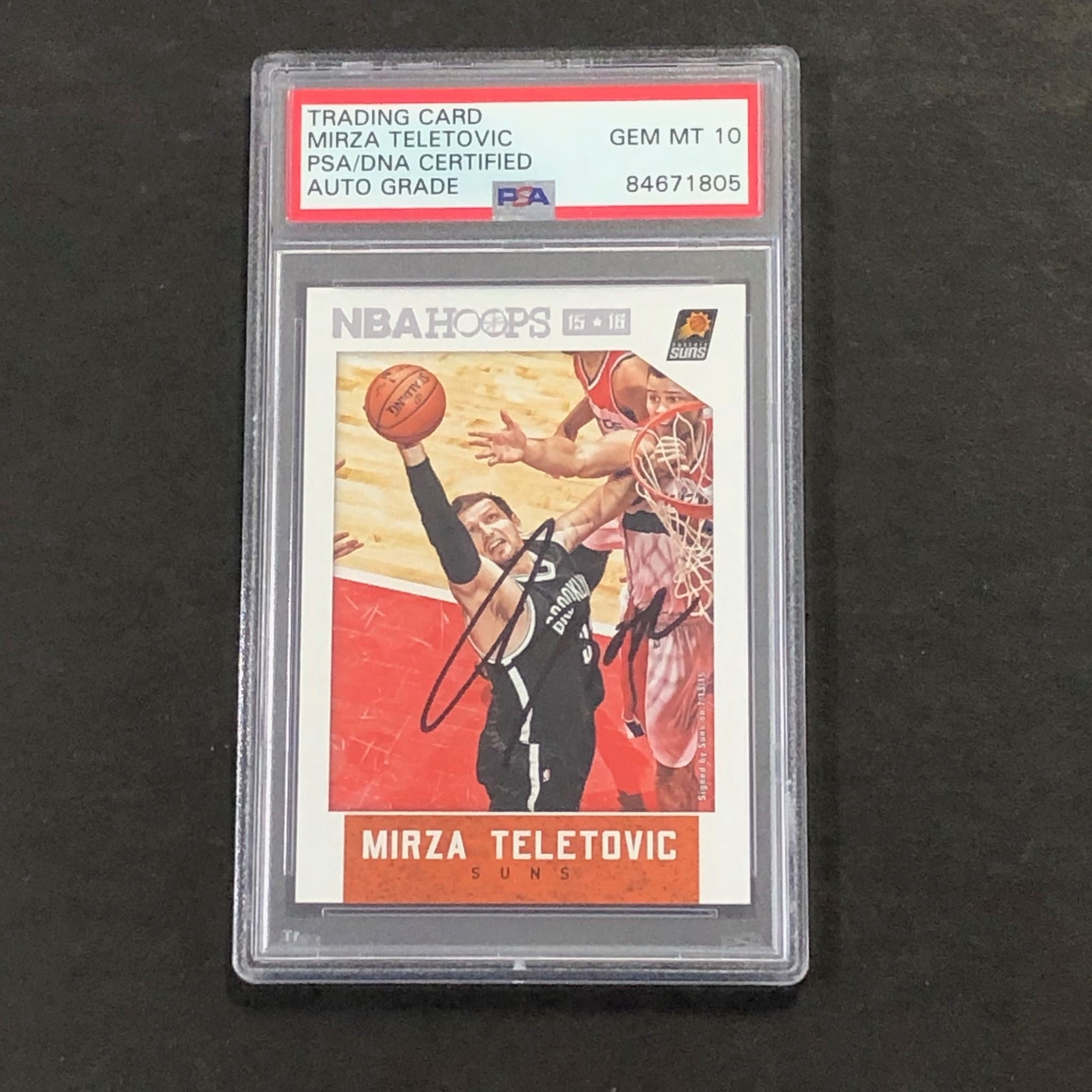 2015-16 NBA Hoops #36 Mirza Teletovic Signed Card AUTO 10 PSA Slabbed Suns