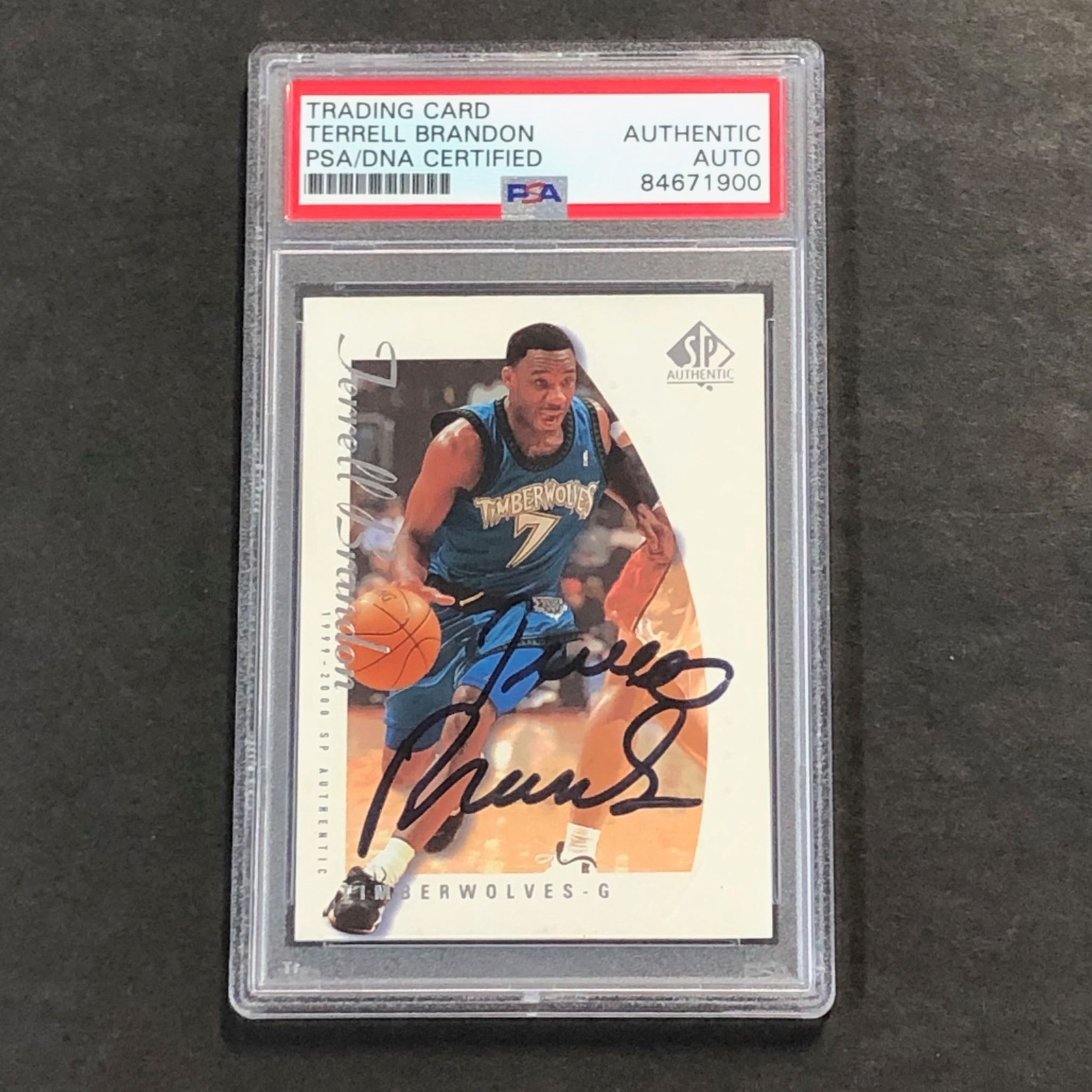 1999-00 SP Authentic #48 Terrell Brandon Signed Card AUTO PSA/DNA Slabbed Timber