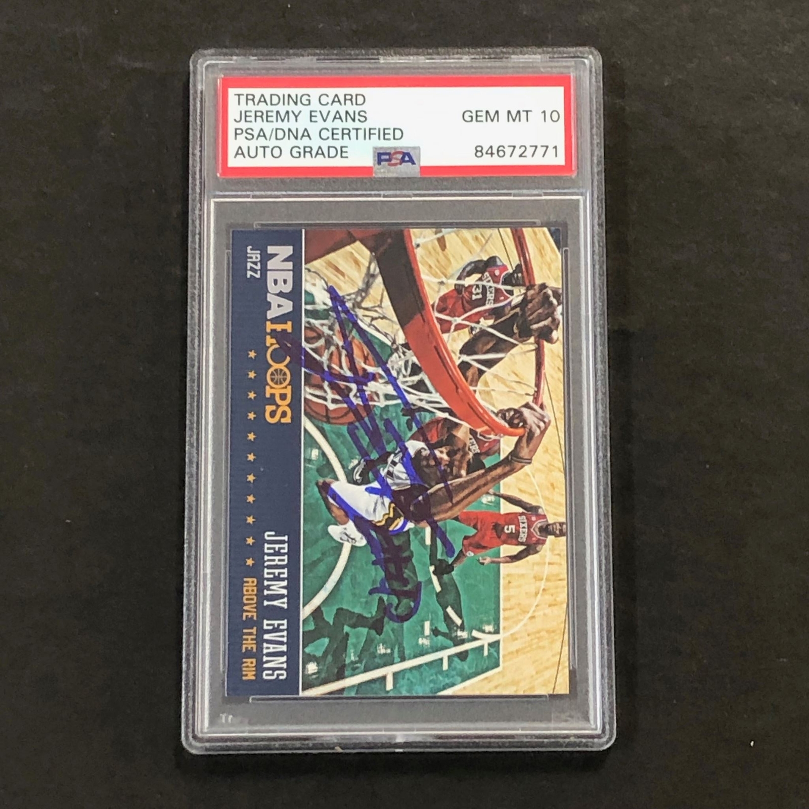 2013-14 NBA Hoops #18 Jeremy Evans Signed Card AUTO 10 PSA Slabbed Jazz