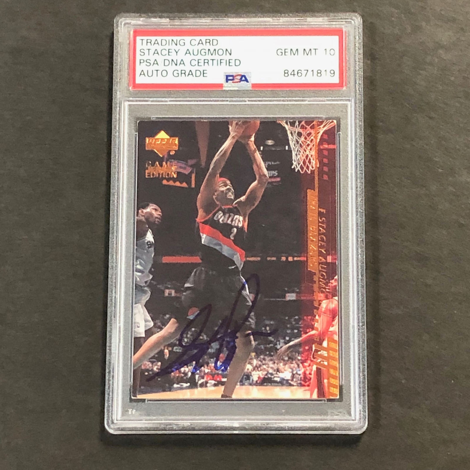 2000-01 Upper Deck #355 Stacey Augmon Signed Card AUTO 10 PSA Slabbed Hawks