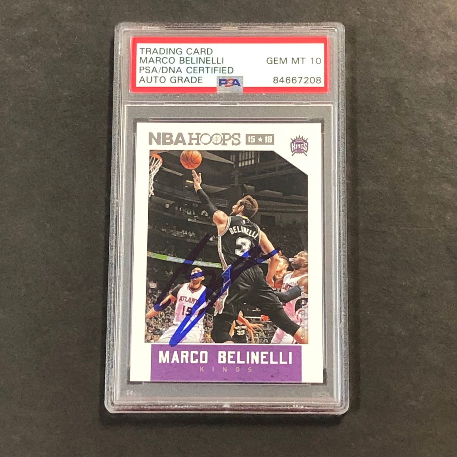 2015-16 NBA Hoops #94 Marco Belinelli Signed Card AUTO 10 PSA Slabbed Kings