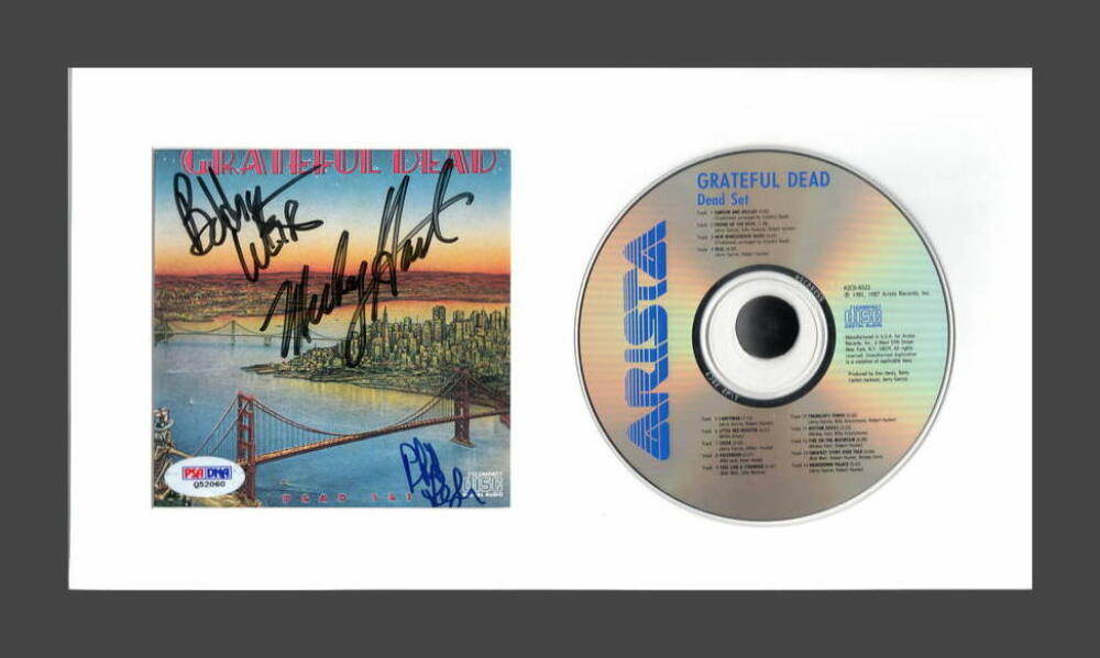 BOB WEIR, PHIL LESH, M.HART SIGNED AUTOGRAPH GRATEFUL DEAD FRAMED CD DISPLAY PSA