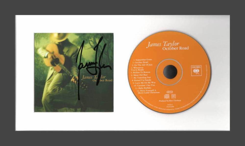 JAMES TAYLOR SIGNED AUTOGRAPH OCTOBER ROAD FRAMED CD DISPLAY - READY TO HANG!