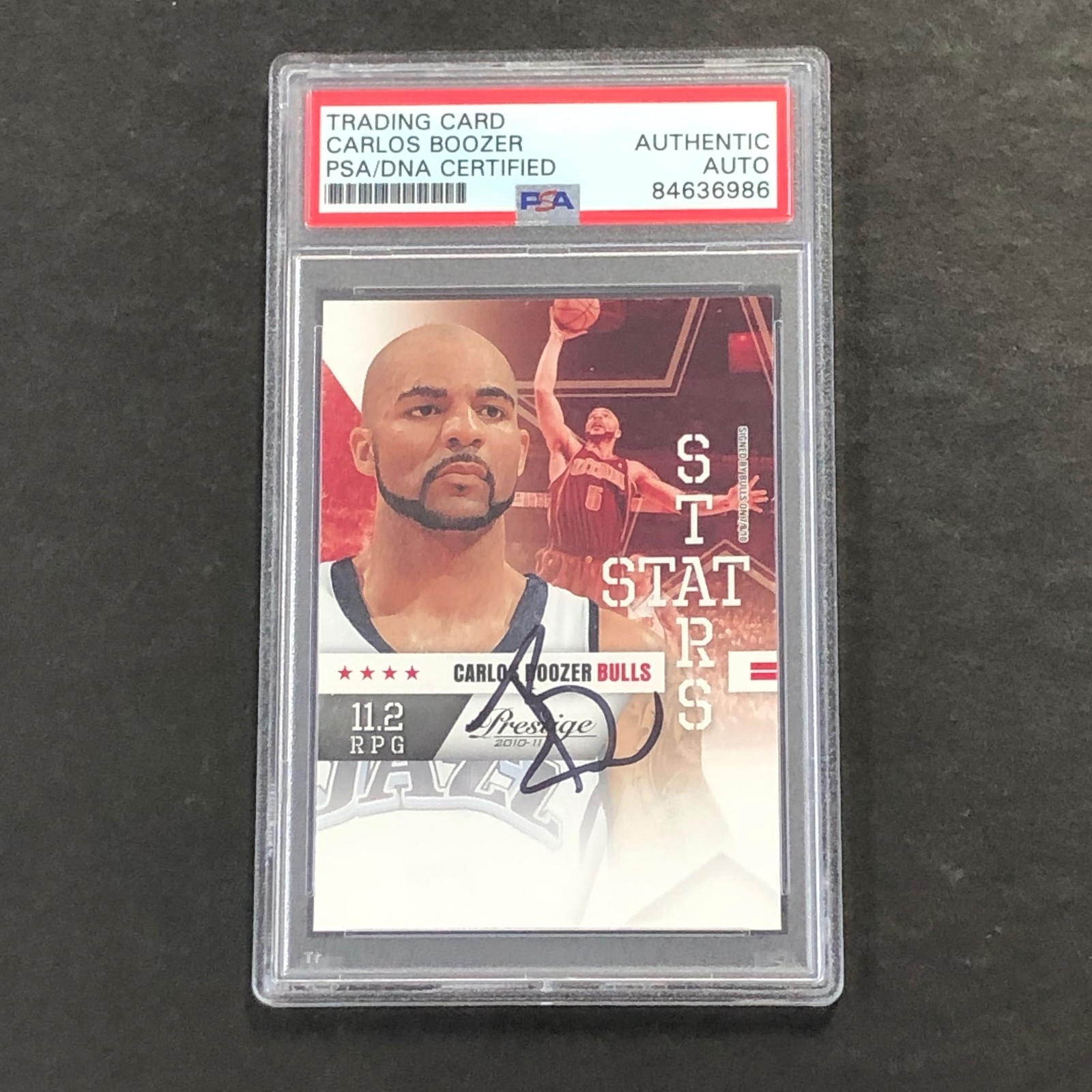 2010-11 Panini Prestige Stat Stars #13 Carlos Boozer Signed Card AUTO PSA Slabbe