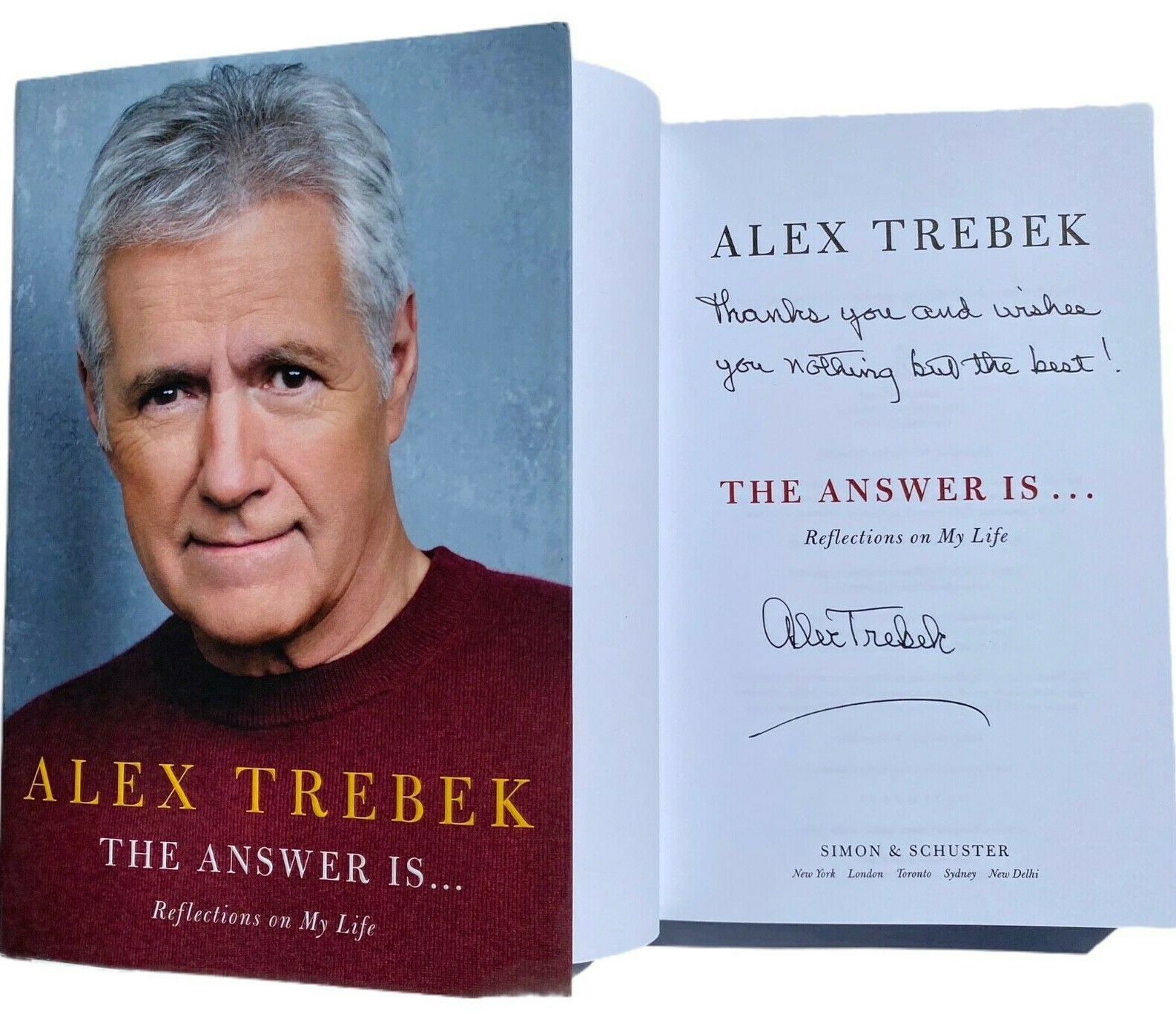 ALEX TREBEK SIGNED THE ANSWER IS REFLECTIONS ON MY LIFE BOOK AUTO JEOPARDY JSA A