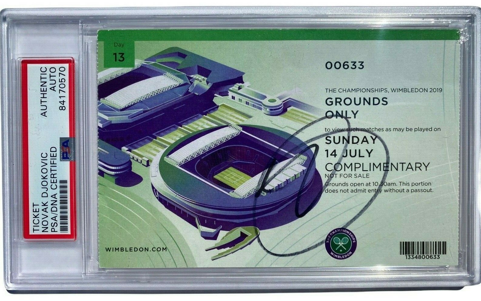 NOVAK DJOKOVIC SIGNED 2019 WIMBLEDON SLAB TICKET STUB US OPEN FRENCH PSA/DNA