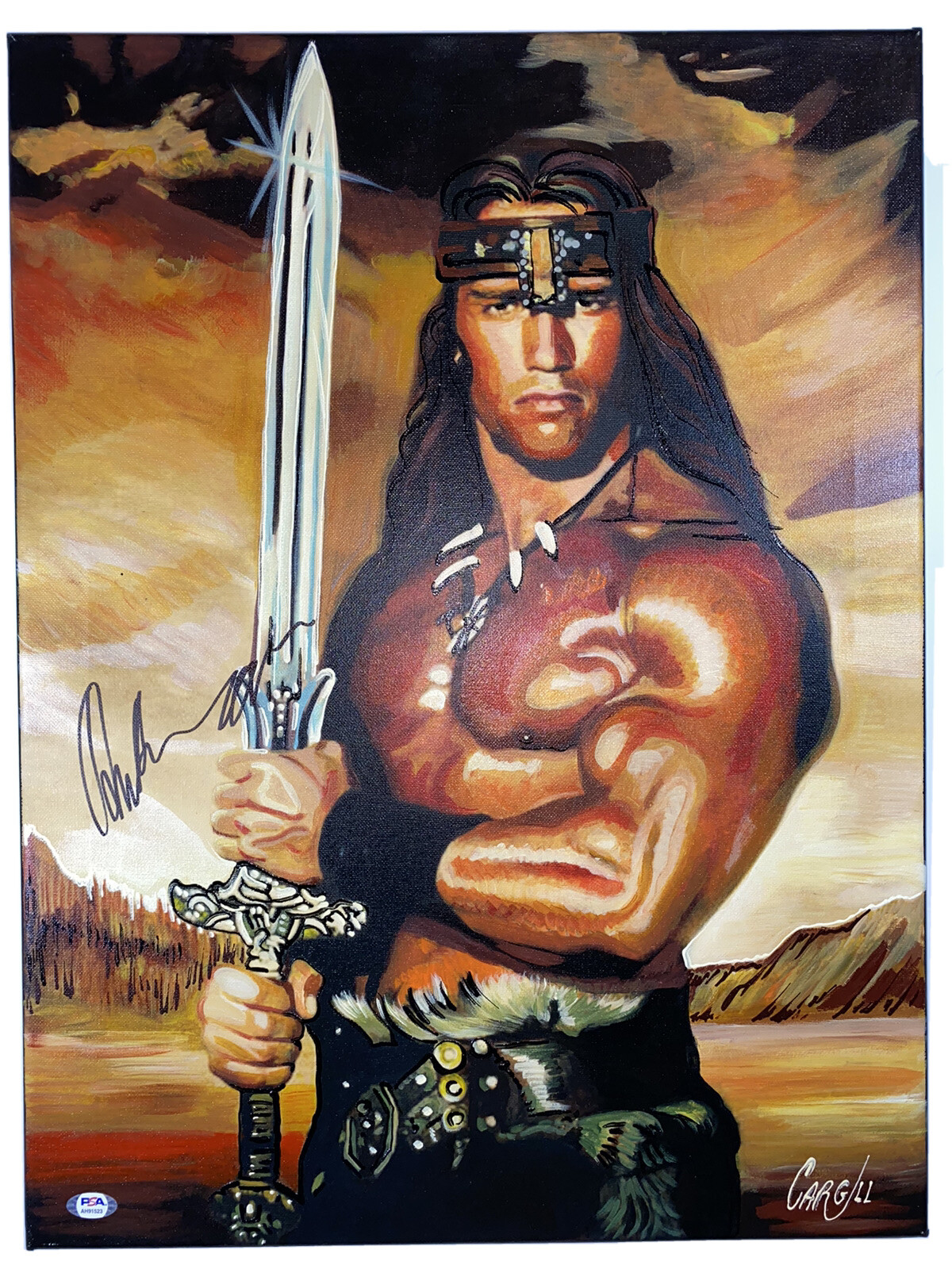 ARNOLD SCHWARZENEGGER SIGNED AUTOGRAPHED CONAN ARTWORK ORGINAL PAINTING PSA/DNA