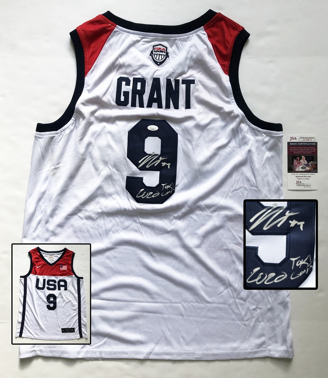 Jerami Grant Signed Jersey JSA 2020 Tokyo Olympics USA COA