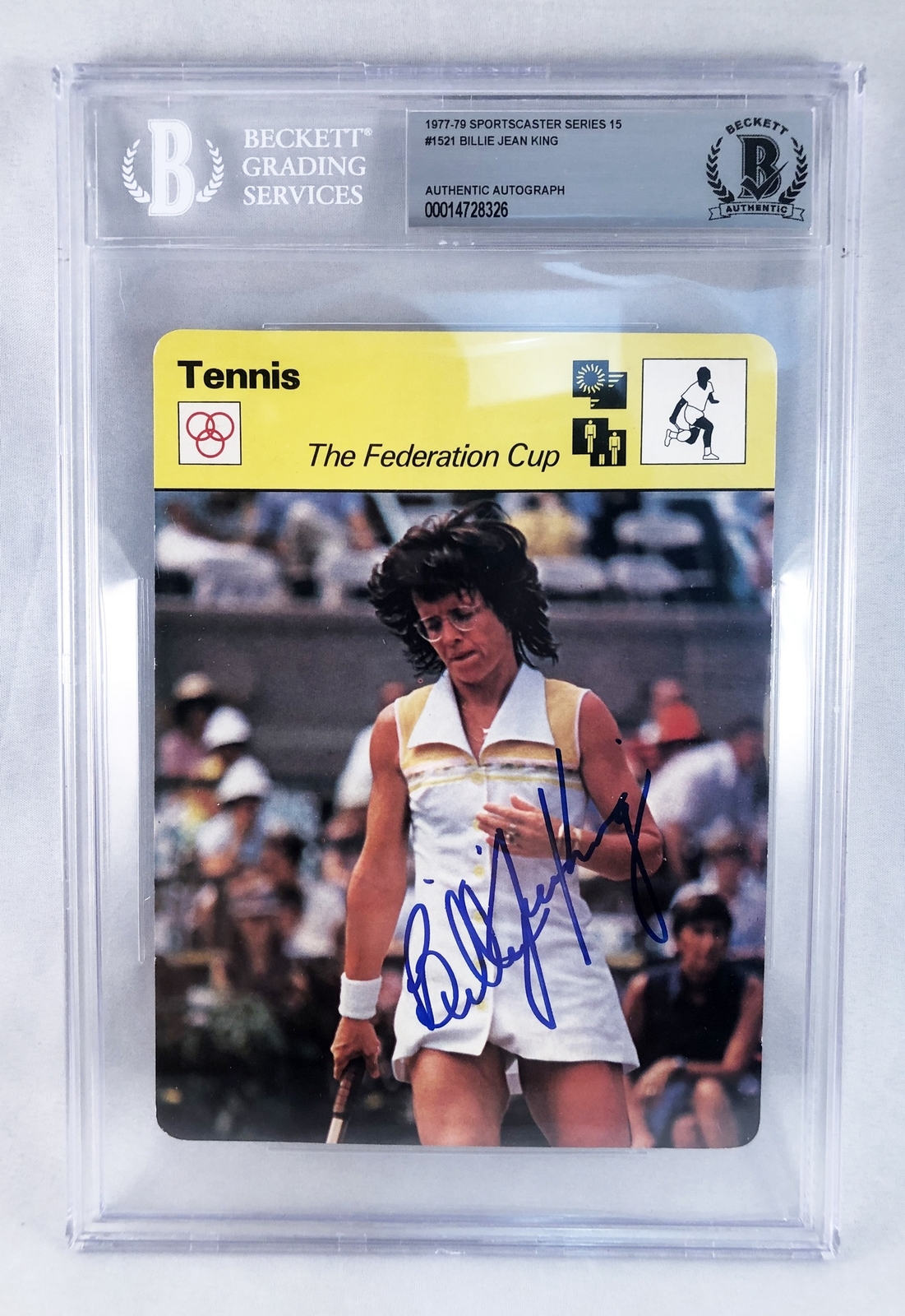 Billie Jean King Signed Trading Card Premium Oversized Beckett BAS COA