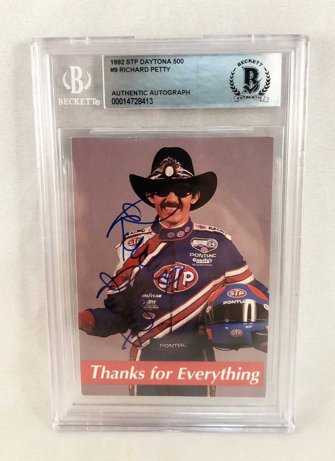 Race Car Driver Richard Petty Signed Card Beckett BAS 1992 STP Daytona 500 #9...