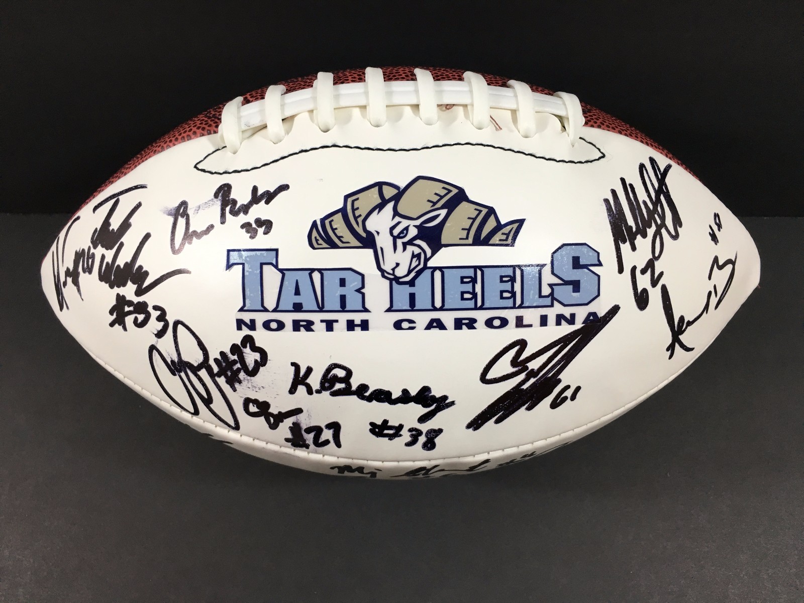 2016 NORTH CAROLINA TAR HEELS SIGNED AUTOGRAPHED FOOTBALL LOGO NCAA COA ! COLLECTIBLE MEMORABILIA