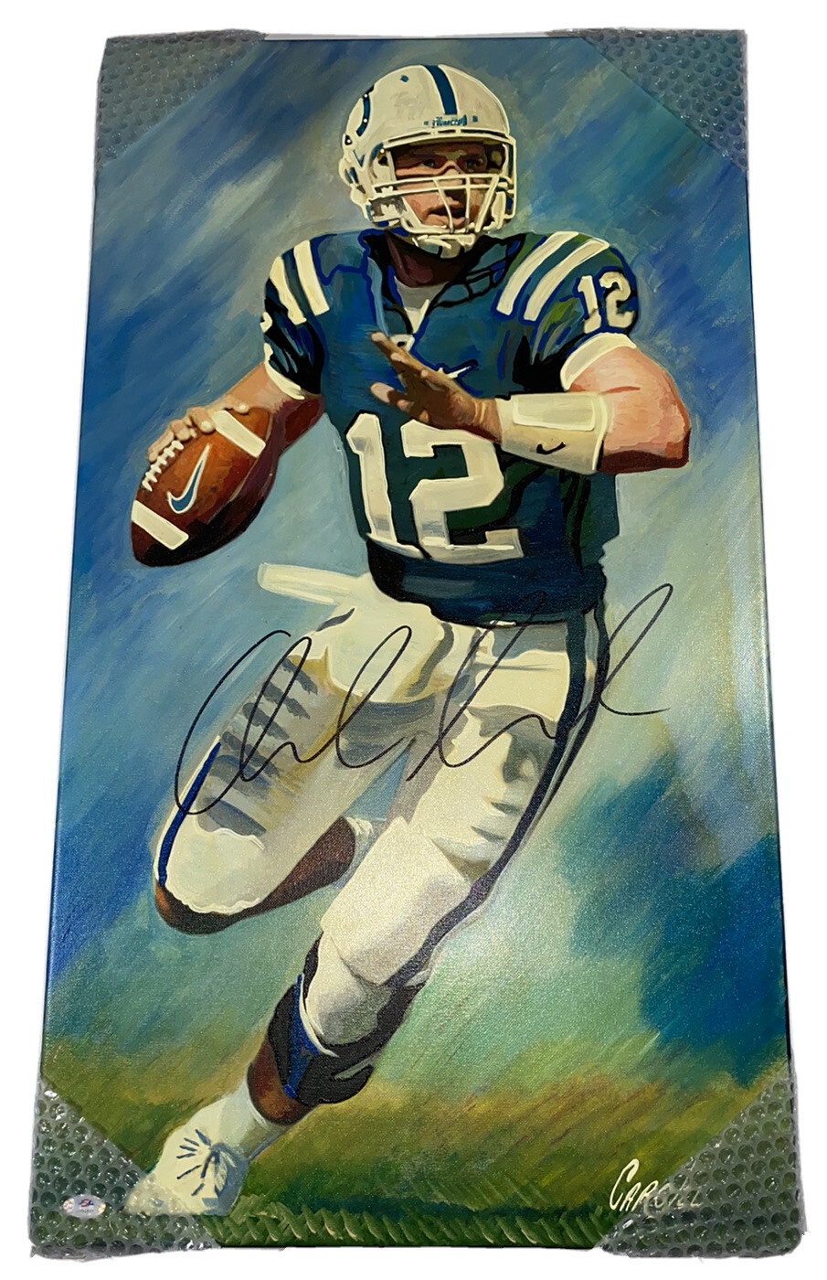 ANDREW LUCK SIGNED INDIANAPOLIS COLTS FOOTBALL ARTWORK ORGINAL PAINTING PSA/DNA COLLECTIBLE MEMORABILIA