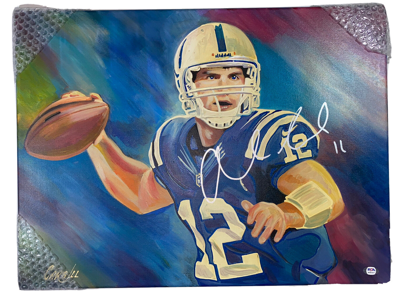 ANDREW LUCK SIGNED AUTOGRAPHED INDIANAPOLIS COLTS FOOTBALL ART PAINTING PSA/DNA