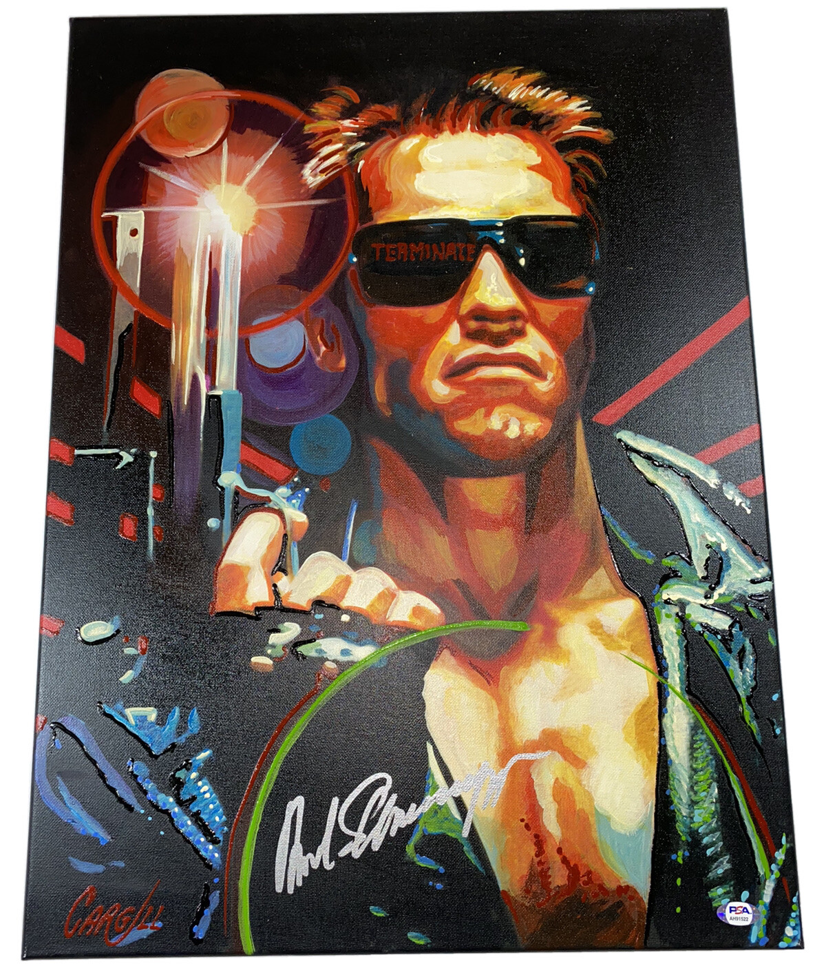 ARNOLD SCHWARZENEGGER SIGNED TERMINATOR ARTWORK ORGINAL PAINTING AUTO PSA/DNA